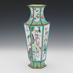 Chinese Enameled Brass Vase with Immortals