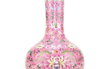 Chinese Enameled on Pink-Ground Bottle Vase