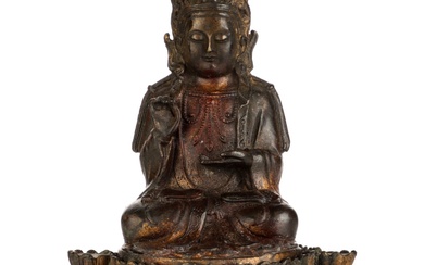 Chinese Guanyin figure of gilded bronze