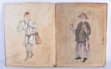 Chinese School (Late 19th Century) Pair, Watercolours, Figures. 27 cm x 24 cm.