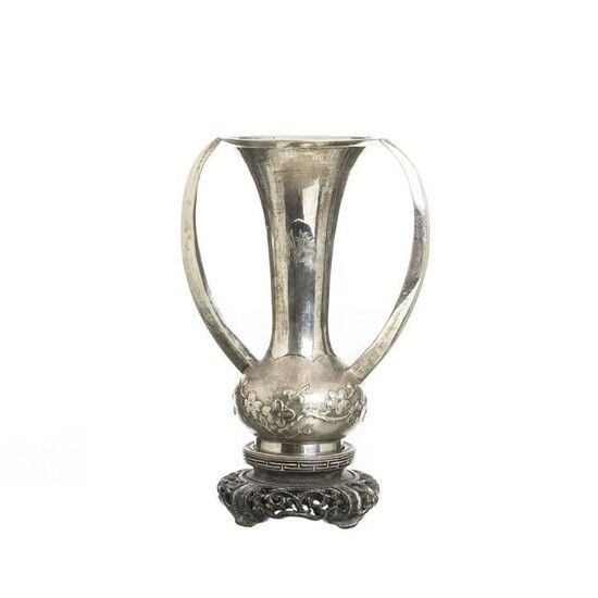 Chinese Silver handled vase