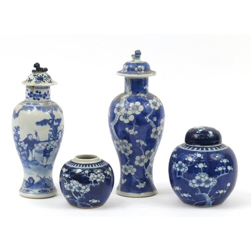 Chinese blue and white porcelain including two baluster vase...