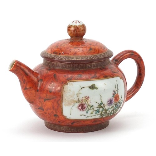 Chinese faux bois teapot finely hand painted in the famille ...