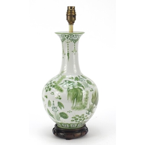 Chinese porcelain vase lamp hand painted with gold fish amon...