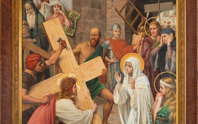 Christ avec la croix sur le dos, école italienne du 19e siècle Huile sur toile,...