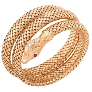 Coiled Rose Gold, Diamond and Cabochon Ruby Snake Bracelet