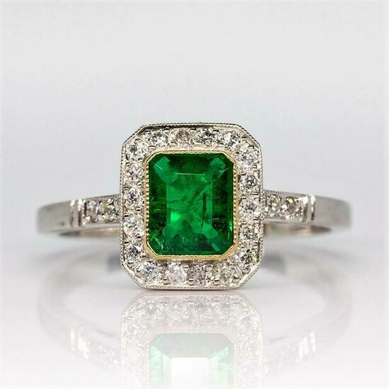 Contemporary Handmade Platinum Diamond & Emerald Ring