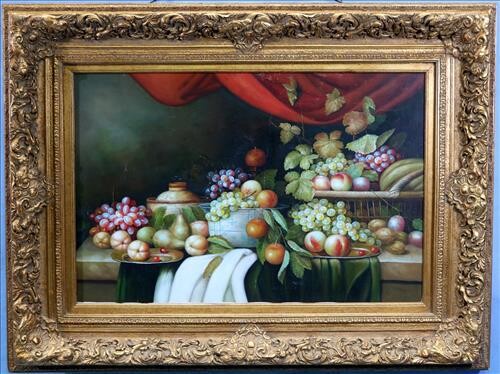 Contemporary oil on canvas of still life fruits