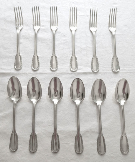 Cutlery set, Cutlery set 6 Suffren table cutlery - .950 silver - Puiforcat - France - Late 19th century