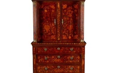 DUTCH MAHOGANY AND FLORAL MARQUETRY CABINET-ON-CHEST
