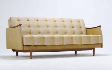 Danish design: Sofa bed with armrests made of solid teak. Approx. 1960.