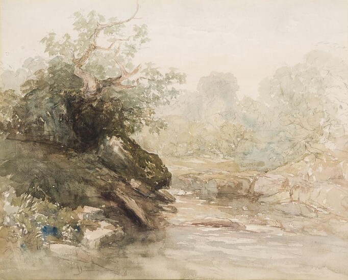 David Cox Snr OWS, British 1783-1859- A Rocky Stream surrounded...