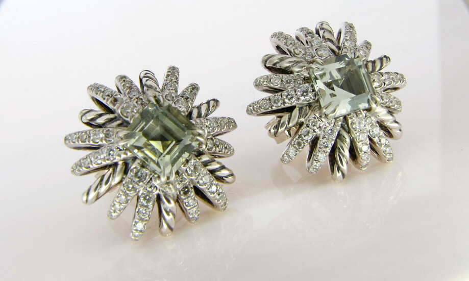 David Yurman Sterling Prasiolite, Diamond Earrings