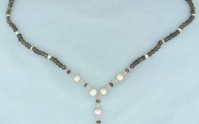 Designer Zoe B. Pink Cultured Pearl and Gemstone Bead Necklace in 14k Yellow Gold