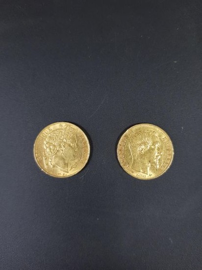 Deux pièces de vingt francs or, l'une au...