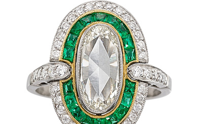 Diamond, Emerald, Platinum, Gold Ring Stones: Rose-cut diamond; transitional-cut...