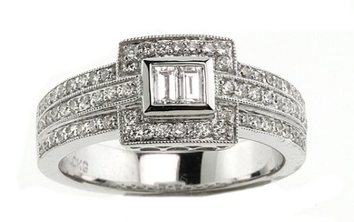 Diamond Illusion Princess Center Ring With Millgrained Triple Row Shank In 18k White Gold (5/8