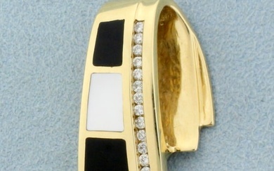 Diamond, Mother of Pearl, and Onyx Pendant or Slide in 14K Yellow Gold