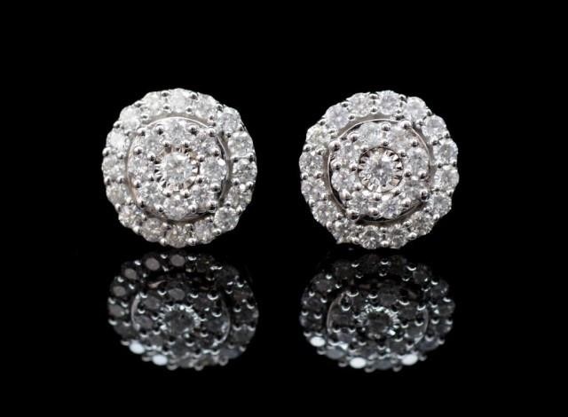 Diamond and 9ct white gold halo stud earrings with screw bac...