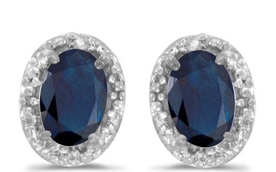 Diamond and Blue Sapphire Earrings 14k White Gold 1.20ctw
