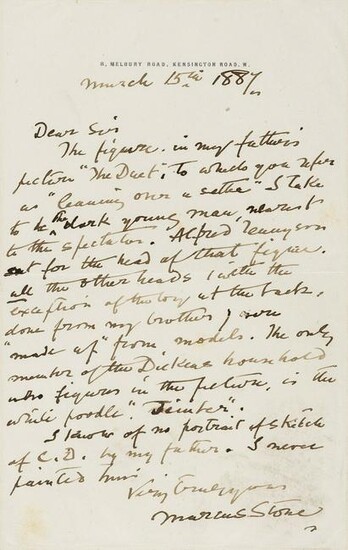 Dickens (Charles).- Stone (Marcus) Autograph Letter