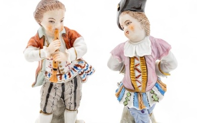 Dresden Saxony (German) Porcelain Figurines, Ca. 19th C., H 4.2" W 2" Depth 1.5" 2 pcs