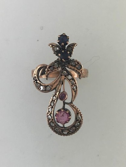 Duchess ring in pink gold 750°/°°° and silver...