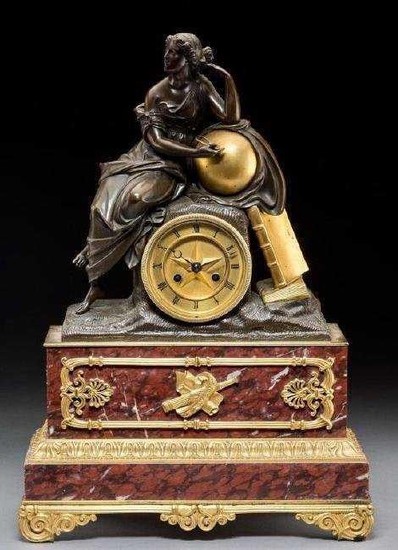 EMPIRE STYLE DORE BRONZE MOUNTED ROUGES MARBLE CLOCK