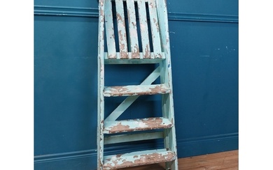 Early 20th C. painted pine ladder {114 cm H x 50 cm W x 60 c...