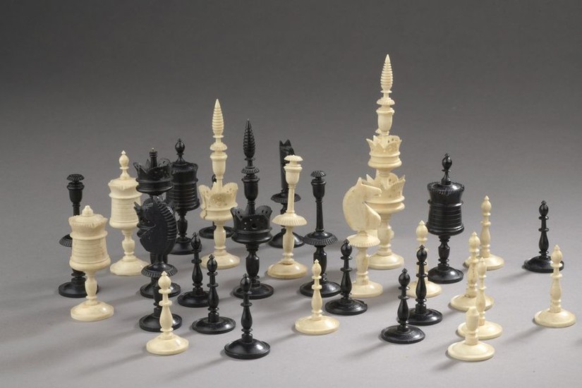 Ebony and ivory chess pieces.