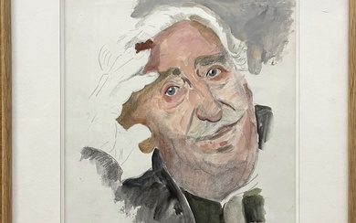 Ecole du XXème siècle Portrait d'homme pensif Crayon et gouache Haut. 39 Larg. 28 cm