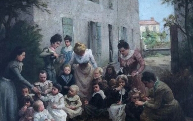 Ecole française vers 1900 - Le goûter des enfants
