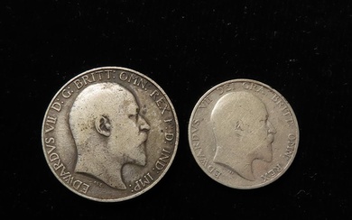 Edward VII silver (2): Florin 1905 nF, and Shilling 1905 VG/...