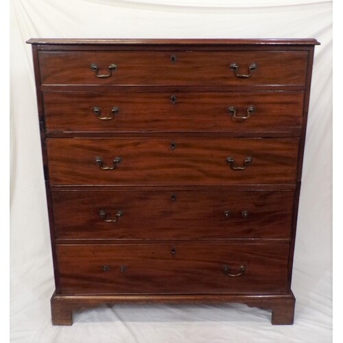 Edwardian mahogany chest of five long drawers of graduating ...