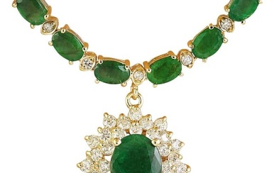 Emerald Diamond Necklace 14K Yellow Gold