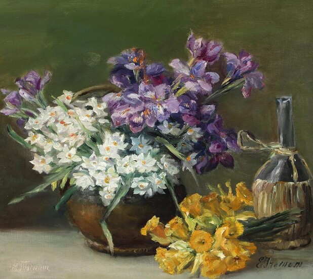 SOLD. Emmy Thornam: Still life with flowers. Signed E Thornam. Oil on canvas. 41 x 45 cm. – Bruun Rasmussen Auctioneers of Fine Art