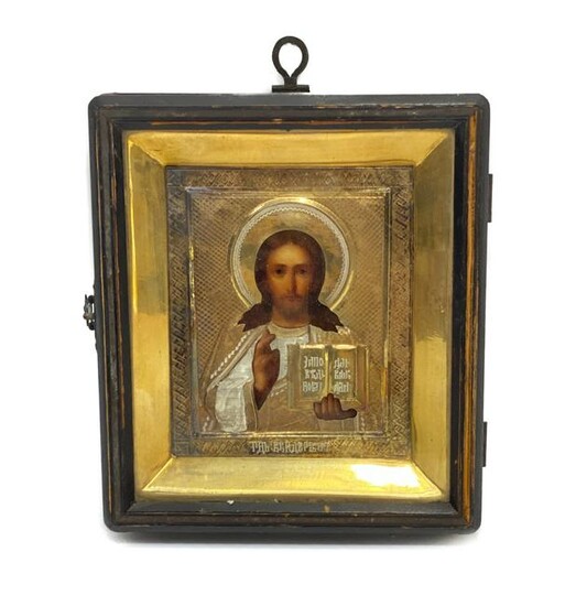 Estonia Gilt Silver And Painted Icon , Jesus