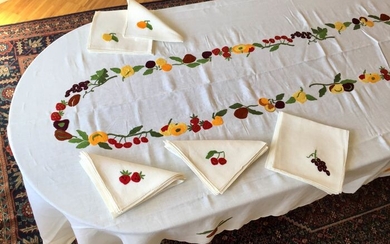 Exclusive tablecloth hand embroidered - 390 x 168 cm (19) - Linen - Second half 20th century