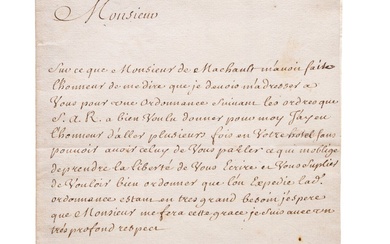 Exécuteur Charles Sanson - une lettre, datée du 30 janvier 1720 Feuillet double plié (petits...