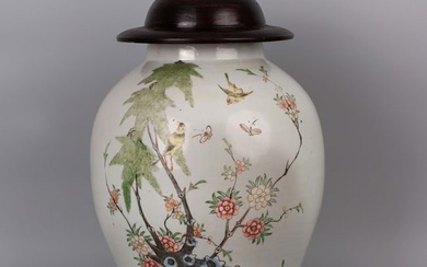 Famille Rose General Jar with Floral and Bird Motifs, 19th Century