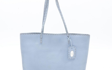 Fendi Baby Blue Pebbled Leather Selleria Tote Bag with Running Stitch