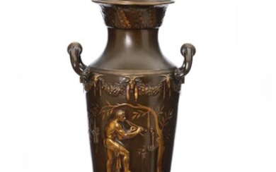 NOT SOLD. Ferdinand Barbedienne: A patinated and gilt bronze lamp of amphora shape. Marked F. Barbedienne. H. 70 cm. – Bruun Rasmussen Auctioneers of Fine Art