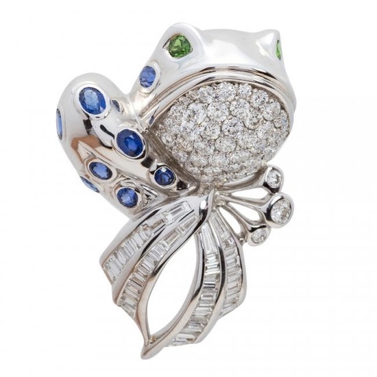 Fine Sapphire and Diamond "Frog" Brooch