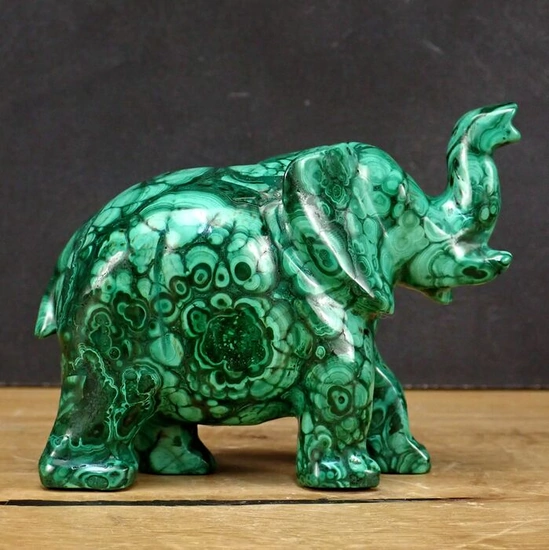 First Quality Large Malachite Elephant - 127×105×60 mm - 892.81 g