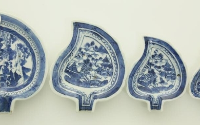 Four Canton Graduated Leaf Dishes, 19th Century