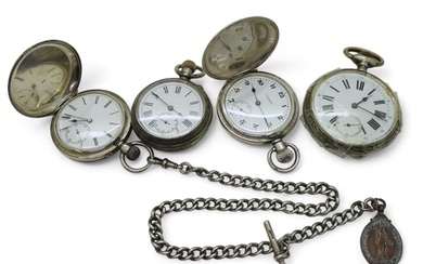 Four silver pocket watches, A large Tissot open face with an...