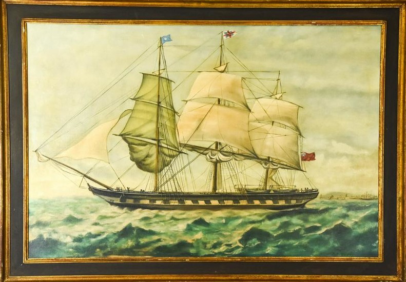 Framed Oil Painting of a Schooner Ship