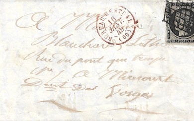 France 1849 - Very rare 20 centimes black canceled grid on letter with red stamp of January 16 - Yvert et Tellier n°3