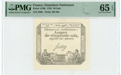 France 50 Sols 1793 PMG 65EPQ Gem UNC