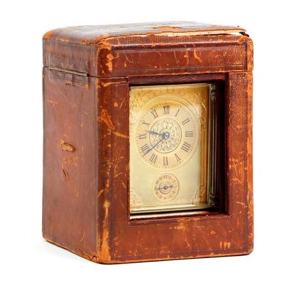 French Brass Carriage Clock Leather Box